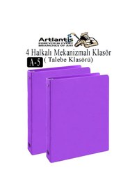 Resim Mor 4 Halkalı Klasör 2 Adet A5 Pvc Öğrenci Ve Ofis Tipi Evrak Sunum Büro Klasörü İç Cepli Otomatik Mekanizmalı Büro Mor 