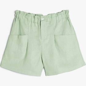 Resim Koton Keten Şort Beli Lastikli Cepli Yeşil 4skg40062aw Yeşil 