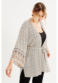 Resim Myline Desenli Kemer Detaylı Kimono - Krem 