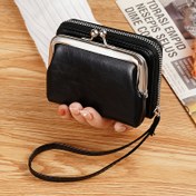 Resim Vintage Lüks Kadın Mini Sentetik Deri Cüzdan - Öpücük Kilitli ve Ayarlanabilir Bilek Kayışı, Çok Bölmeli Fermuarlı Bozuk Para Kesesi, Günlük Kullanım, İş & Düğünler İçin Parlak Sentetik Deri Kartlık (Çoklu Renk Seçenekleri, Hediye Kutusu), Dayanıklı Yapı 