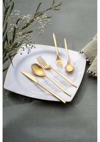 Resim Emsan Alisa 30 Parça 6 Kişilik Parlak Gold Kutulu Çatal Kaşık Bıçak Takımı Gold 