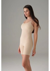 Resim Kadın Ten Dikişsiz Askılı Tulum Bodysuit 12483 Siyah 