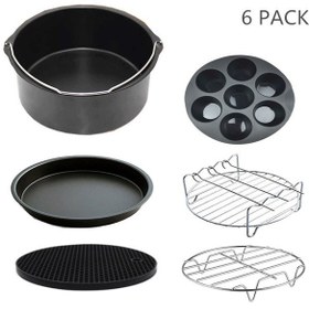 Resim 6 Parça 7 Inç (18cm) Yui / Xiaomi / Philips / Kumtel Uyumlu Air Fryer Aksesuarları Set - Siyah (Yurt Dışından) 