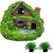 Resim Akvaryum Dekorasyonu Küçük Peyzaj Evi Reçine Mağara Yılan Balık Tankı Gizli Yer, Mini Akvaryum Tasarımı, Yaratıcı Balık Tankı Teması, Bitki Akvaryumu 