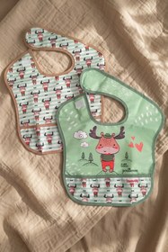 Resim Bebechi Bebe-sty 2'li Paket Sıvı Geçirmez Cepli Bebek Mama Önlüğü - Yeşil Geyik Figürlü Little Gentleman Tas 