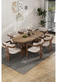 Resim Avvio Arion Serisi Bohem Ayak 6'lı Tokyo Metal Demonte Sandalye 80x160 Masa Sandalye Takımı Akça Masa Sandalye Kahve Kumaş Krem 