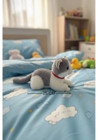 Resim Miyavlayan Peluş Kedi 25 Cm - Yumuşacık Tüylü Sesli Uyku Arkadaşı Ve Hediye Kedi Oyuncak Gri 