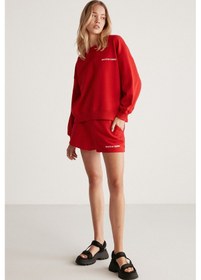 Resim Grimelange Jennıfer Kadın Organik Pamuklu Nakışlı Yuvarlak Yakalı Oversize Kırmızı Sweatshirt 