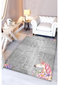 Resim Seksekli Bambu Çocuk Halısı Gri 