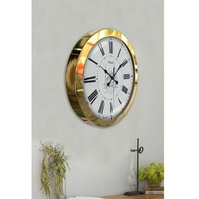 Resim Gold Altın Varaklı Salon Ofis Duvar Saati Metal Çerçeve 36 cm 