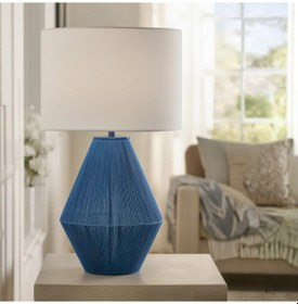 Resim Lorie Mavi Gövde Krem Başlık Dekoratif Abajur Mavi 