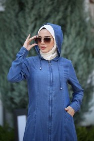Resim 6463-denim Kapşonlu Ferace Koyu Mavi Koyu Mavi 