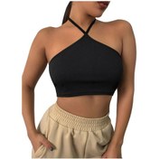 Resim Liona Kadın Boyundan Bağlamalı Siyah Renk Crop Top Bluz 001 