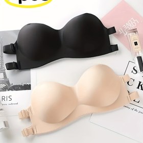 Resim 2 Adet Kadınlar İçin Kablosuz Askısız Sütyen - Şık Özel Seri, Çıkarılabilir Dolgulu Göğüslikler, Orta Destek, Tel Yok, Makinede Yıkanabilir, Siyah & Bej 