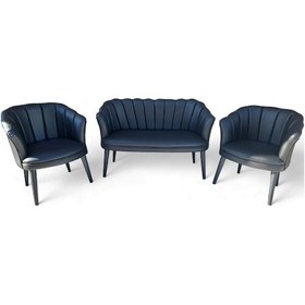 Resim Siyah Deri Ahşap Ayaklı Ofis Koltuk Takımı Bekleme Salonu Koltuk Takımı Ofis Büro Mobilyası 2 1 1 Çok Renkli 