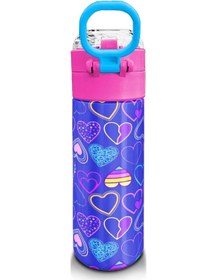 Resim Coral High Kids Açık Pembe Lavanta Kalp Desenli Pipetli Ve Direkt İçim Çelik Termos 500 Ml 31977 Lavanta - Pembe 