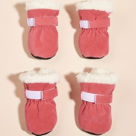 Resim Kediler ve Köpekler için Evcil Hayvan Polar Astarlı Sıcak Ayakkabı Seti, Günlük Kullanım İçin Uygun, Su Geçirmez Değil 