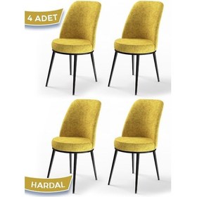 Resim Canisa Dexa Serisi, Üst Kalite Mutfak Sandalyesi, Metal Siyah Iskeletli, 4 Adet Hardal Sandalye Hardal Sandalye 