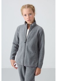 Resim Tommy Life Gri Melanj Kalın Yumuşak Dokulu Standart Fit Nakışlı Polar Kız Çocuk Sweatshirt - 75154 Gri Melanj 