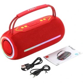 Resim 360 Rgb Led'li Taşınabilir Bluetooth Hoparlör - Kırmızı, Usb/tf Destekli 