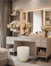 Resim Lungo Roller Gold Kaplama Luxery Puf- Krem Babyface Kumaş Pofuduk Oturma Pufu&makyaj Pufu&bench 