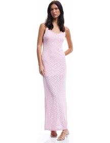 Resim Koton Slim Fit Astarlı Yırtmaç Detaylı İnce Askılı Dantel Elbise Pembe 5sak80061pk Gül 