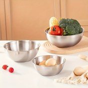 Resim 1 adet Paslanmaz Çelik Karıştırma Kabı - Çok Yönlü Mutfak Salatası, Meyve ve Noodle Kabı, Mikrodalga Güvenli, Evde Gıda Hazırlığı ve Sunumu için Şık Fırçalanmış Bitiş, Mutfak için Meyve Kabı 