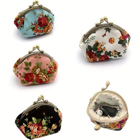Resim Vintage Çiçek Desenli Push-Lock Kilitli Cüzdan - Çok Bölmeli Bozuk Para, Kart ve Anahtar Organizatörü, Elde Yıkanabilir Seyahat Çantası Beyaz, Pembe, Mavi, Siyah - Kadın Moda Hediyesi, Şirin Cüzdan, Kart Saklama, Retro Estetik, Polyester Astarlı 