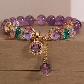 Resim 1 Adet Vintage Şık Mor Kristal Boncuklu Bileklik, Doğal Kübik Taşlı ve Yeşil Detaylar, Kadınlar İçin Günlük Kullanım & Hediye Seçeneği, Tüm Sezonlara Uygun Zamansız Aksesuar 