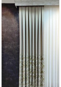 Resim Lina Keten Dokuma Fon Perde Bej Yeşil Renk Desenli Yeşil 