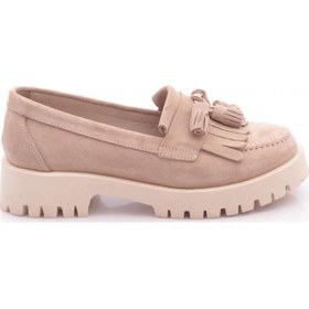 Resim Dgn 2836 Kadin Püsküllü Loafer Ayakkabi Bej Süet 