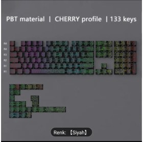 Resim Leaven Mekanik Klavye Tuş Takımı-Pbt Çift Baskı Keycap Seti- Çizgi Desenli 137 Tuşlu -Siyah 