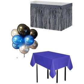 Resim Lacivert Masa Örtüsü Siyah Masa Eteği 20 Adet Siyah Gümüş Koyu M 