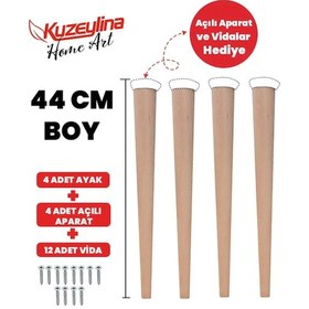 Resim 4'lü 44 Cm Doğal Ahşap Ayak Konik Masa-sandalye-tabure- Sehpa Ayağı Ahşap 