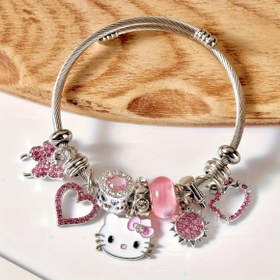 Resim Merhaba Kitty Bileklik Pembe ve Kırmızı - Sevimli Kawaii Şanslı Takılar, Kedi Yüzü, Kelebek, Kalp ve Güneş Şansları, Gençler İçin, Gençler İçin 