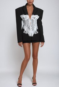 Resim Adsila Deconstruct Siyah Dantel Yaka Blazer - S 
