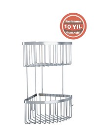 Resim Çelik Banyo Derin Şampuanlık Paslanmaz Pirinç 2'li 19x19 Cm Şampuanlık Köşe Süngerlik Krom 