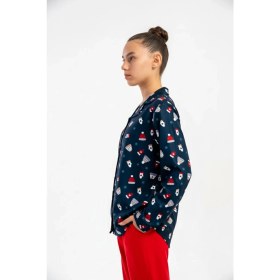 Resim Obje Kız Çocuk Indigo Marla Gömlek Yaka Düğmeli Uzun Kol Pijama Üstü 
