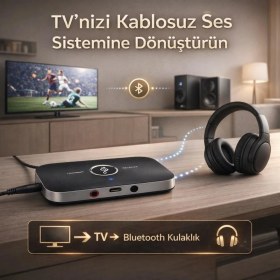 Resim Coofbe 2in1 Tv, Pc, Hoparlör Için Ses Iletme ve Ses Alıcı Receiver Transmitter Adaptör, Bataryalı 