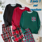 Resim 3 Set 1 Set Rastgele Paketlenmiş, 2025 Yeni Stil Yenilenmiş Versiyonu olan 'Pijama Rastgele 2 Parça Seti Noel için Kırmızı, Siyah ve Yeşil Renklerde Uzun Kollu, Uzun Pantolonlu, Rahat Konforlu ve Yumuşak Kumaşlı Ev Giyimi için, Gençler İçin 
