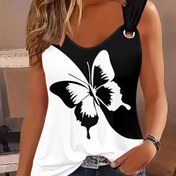 Resim Kadınlar İçin Outdoor Casual Spor 3D Baskılı Kelebek Desenli Yuvarlak Yaka Yelek 