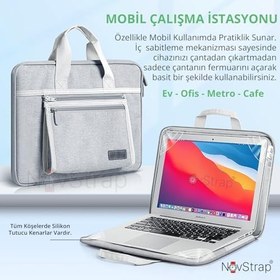 Resim Apple Macbook Air M2 M3 13.6 inç A2681 A3113 ile Uyumlu Oxford Kumaş Çanta Kılıf Sleeve LACİVERT 