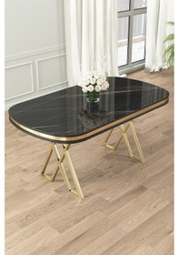 Resim Canisa Lai Serisi 90x168 Lak Panel Sonata Gold Ayak Masa Takımı 6 Cappucino Sandalye Sonata Masa Cappucino Sandalye Ayaklar Gold 