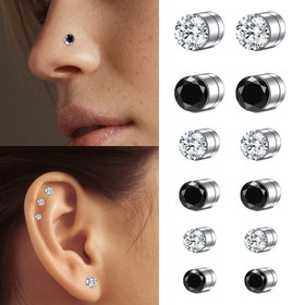 Resim 12 adet Sahte Burun Küp ve Küpe Seti, 3mm/4mm/5mm, Delinmeden Klipsli, Güvenli ve Ağrısız, Erkekler ve Kadınlar için Unisex Punk Tarzı Takı, Günlük Giyim, Partiler, Müzik Festivali, Cadılar Bayramı Aksesuarları, Parti Aksesuarları, Hip Hop Tarzı, Taşlı Süslemeler, Paslanmaz Çelik Gönderiler 
