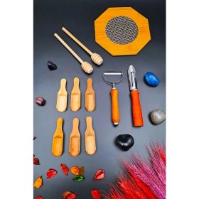 Resim Swencraft Ahşap Mutfak Nihale Baharat & Bal Kaşığı Oyacak Soyacak Seti Kayın 11'li Çeyiz Seti Annelere Özel 