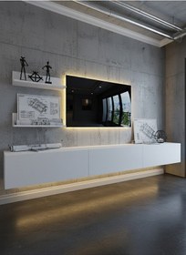 Resim Resital Ledli Duvara Monte Tv Sehpası - Beyaz - W6022-1 Beyaz 