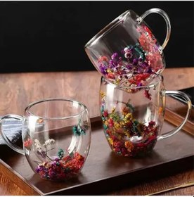 Resim 350 Ml Büyük Cidarlı Çiçekli Bardak 1 Adet Royaleks-1384 Çok Renkli 