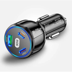 Resim Toplam 90w Araç Şarj 3 Port Usb Pd Tipi C Hızlı Şarj Hızlı Şarj 3.0 Telefon Black ' Beyaz 