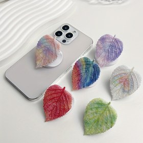 Resim 1 adet Karanlıkta Parlayan Reçine Çiçek Telefon Standı, Genişletilebilir Katlanabilir Masa Tutucu, Yaprak Tasarımı, Su Geçirmez ABS Malzemesi, Akıllı Telefon Tutma Aksesuarı Masa Kullanımı için 