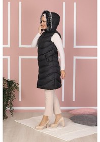Resim KMKkombin KADIN BATTAL BÜYÜK BEDEN ŞAPKASI KÜRKLÜ GENÇ SPOR ŞİŞME YELEK Siyah 